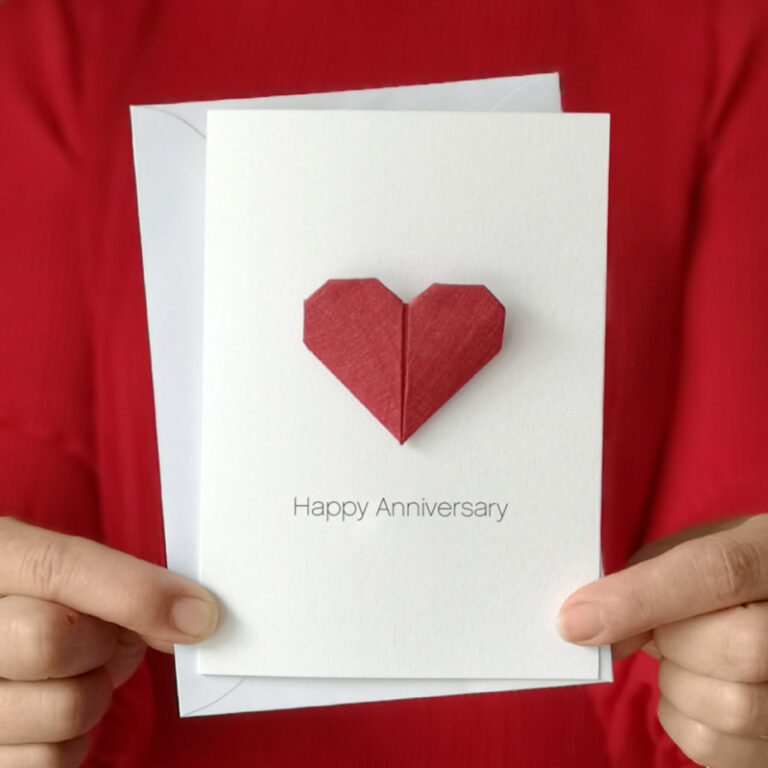 Personalised origami heart anniversary card Hello Ruth 768x768