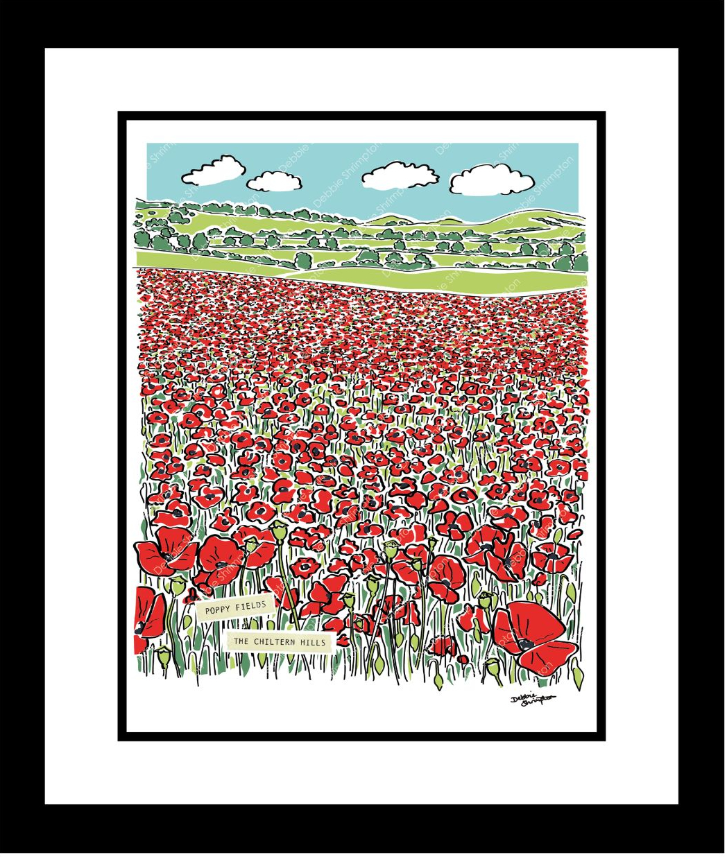 Debbie Shrimpton Illustrates Framed Print of Poppy Field