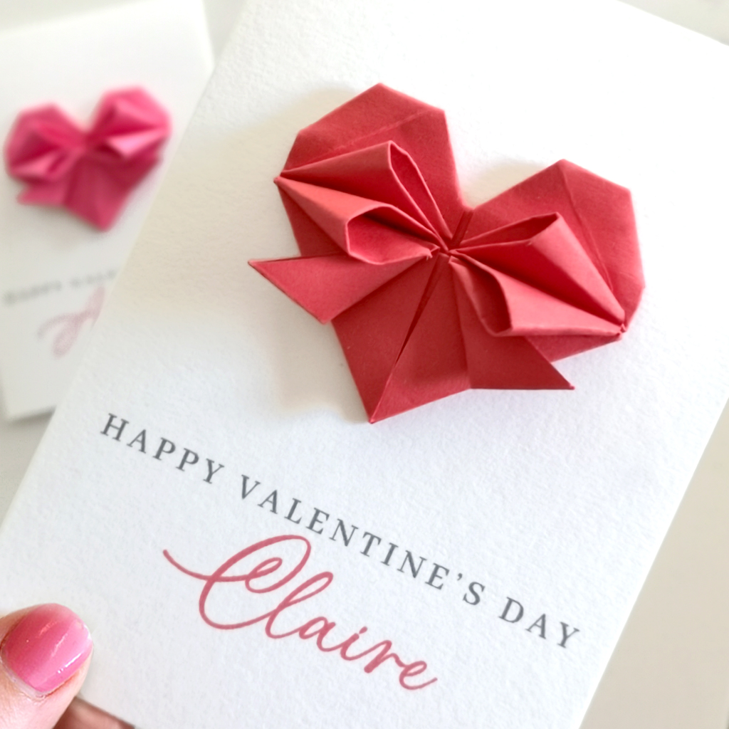 personalised valentine's day origami heart card