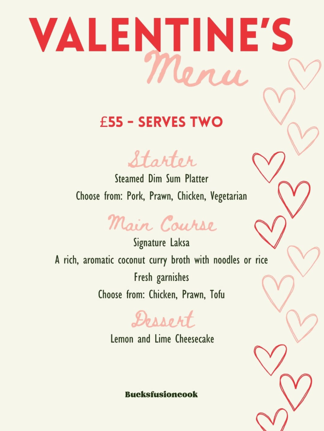 Valentines Day Supper from Bucks Fusion Cook